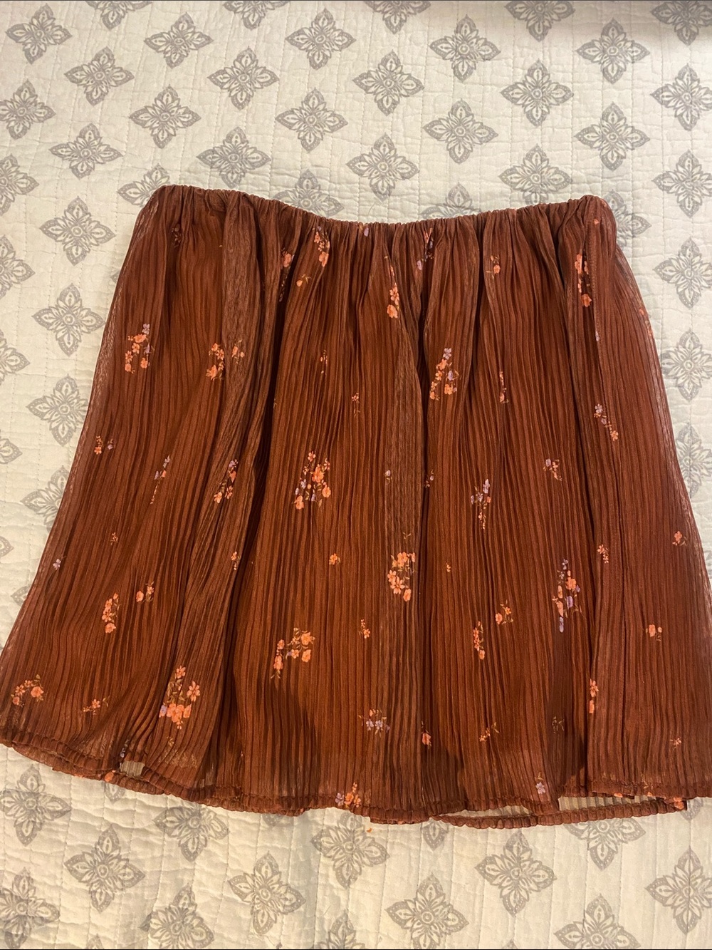 Sadie & Sage Rust Brown Floral Pleated Skirt